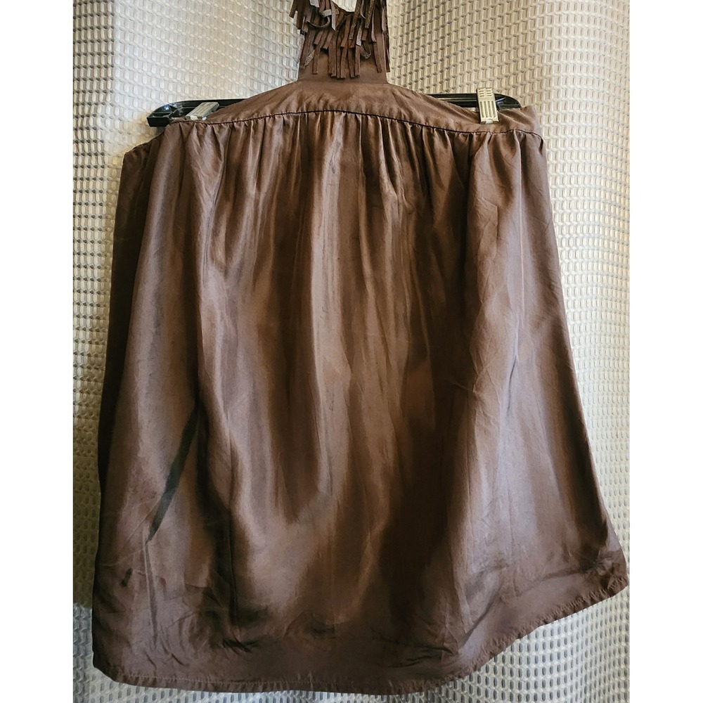 Moda International Brown 100% Silk Fringe Halter Mini Skirt Womens Small Boho